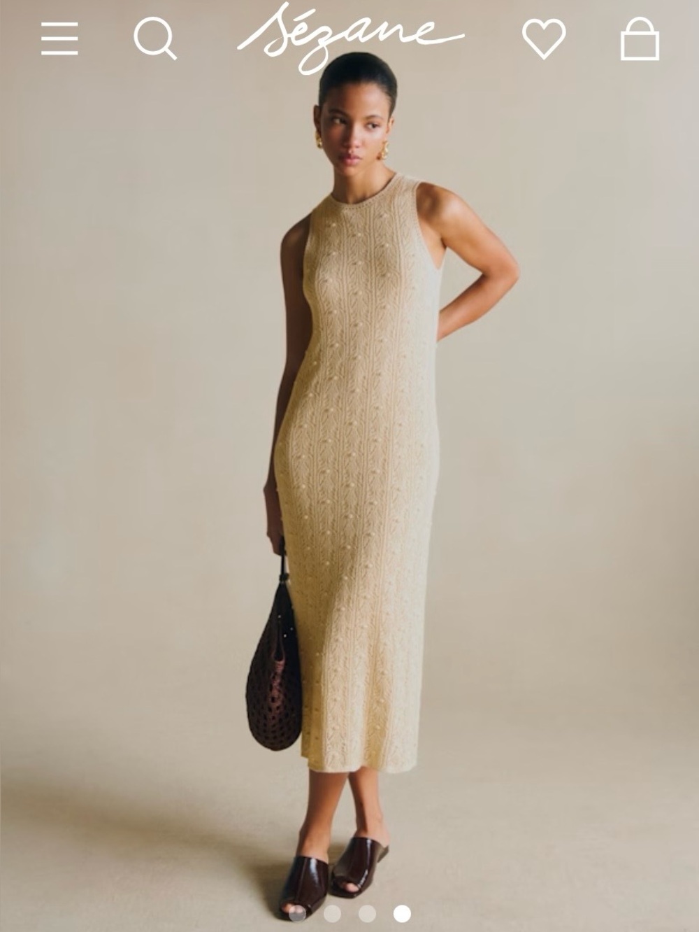 Sezane Cream Knit Wilma Sleeveless Maxi Dress Size M